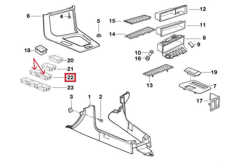 Cache Interrupteur Lève-Vitre (2 trous) pour BMW E36 Compact - Revvo