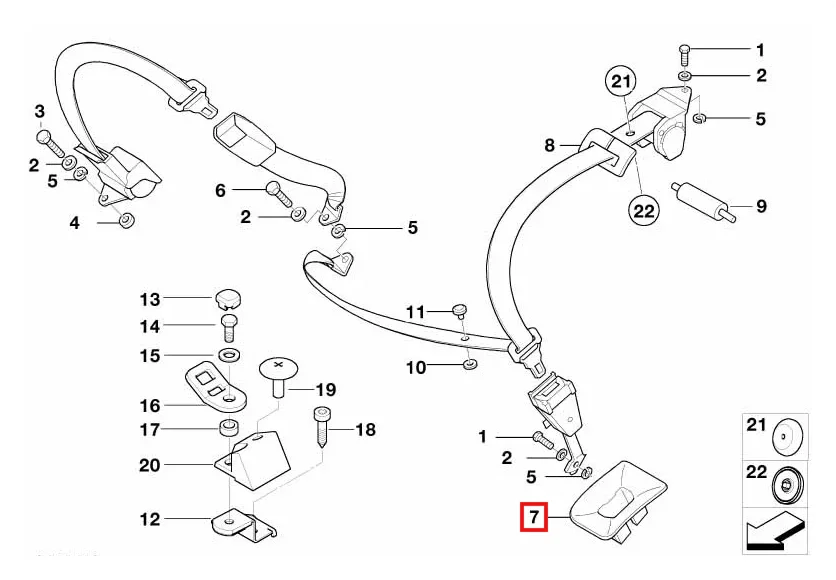 Garniture Boucle de Ceinture Arrière pour BMW Série 7 E38 - Revvo