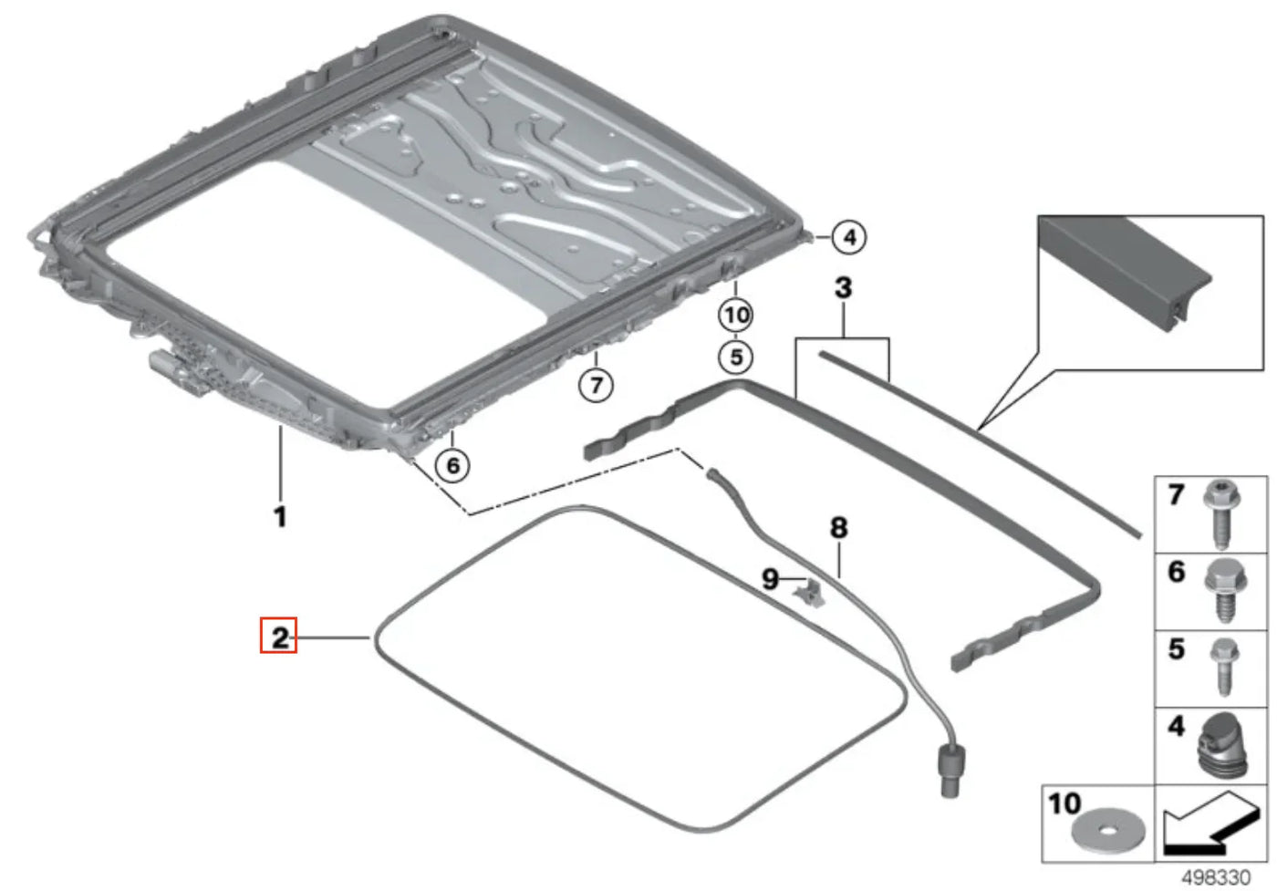 Joint de Toit Ouvrant Coulissant pour BMW E38, E39, E60, E65, E66, F01, F02, F10, G30, E71 - Revvo