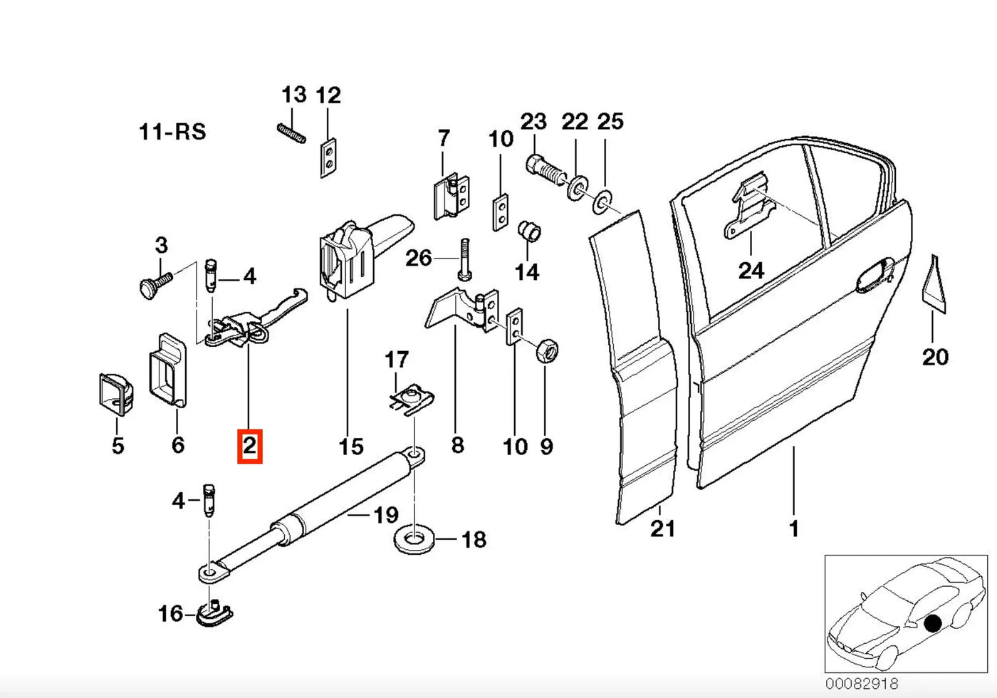 Arrêt / Tirant de Porte Arrière pour BMW Série 7 E38 (1994-1997) - Revvo