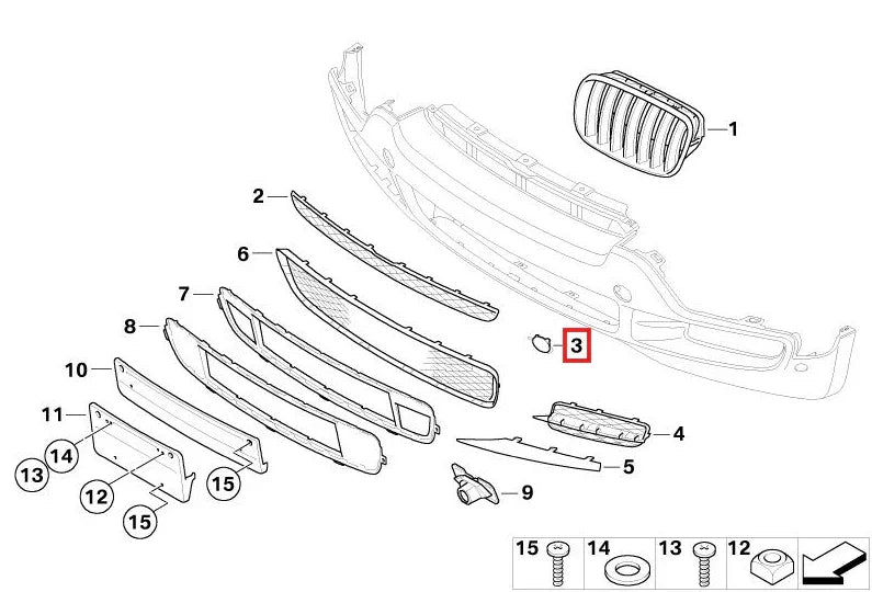 Caches Crochets de Remorquage Avant pour BMW X5 E70 standard phase 1 (2007-2010) - Revvo