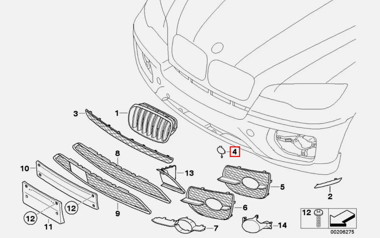 Cache Crochet de Remorquage Avant pour BMW X6 E71 phase 1 (2008-2011) - Revvo