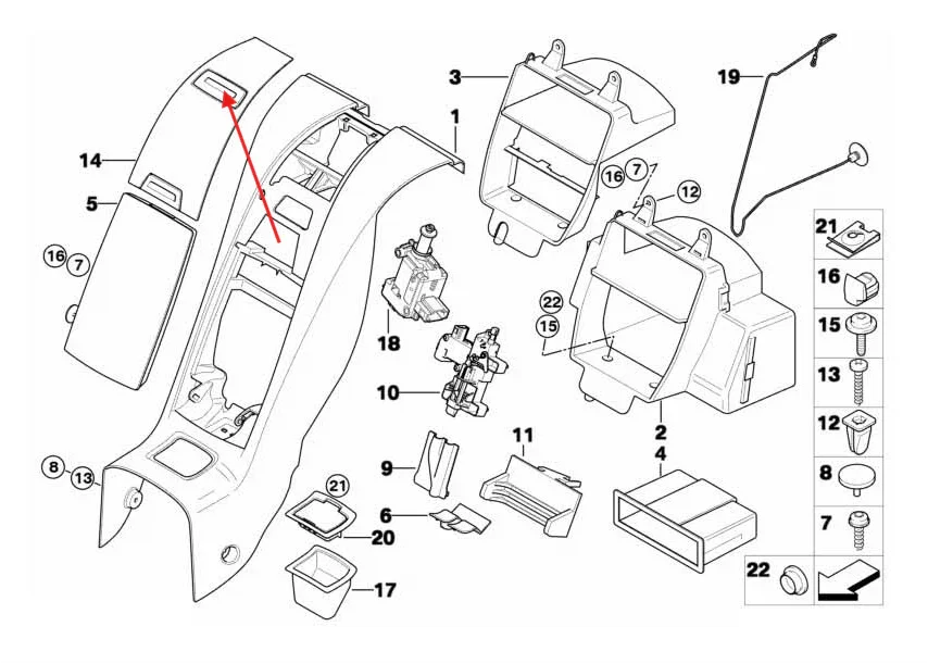 Cache Supérieur Rangement Central Arrière pour BMW Z4 E85 - Revvo
