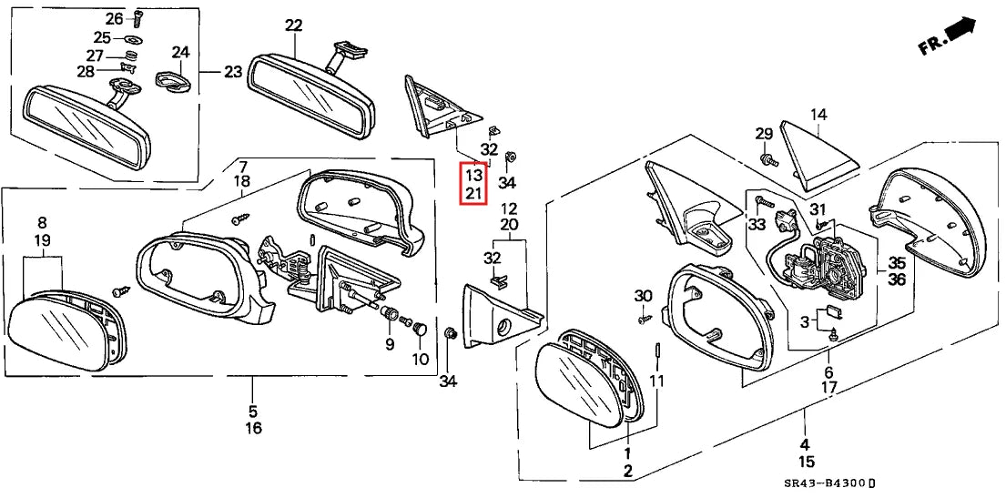 Cache Intérieur de Rétroviseur Latéral pour Honda Civic 5 (1992-1995) - Revvo