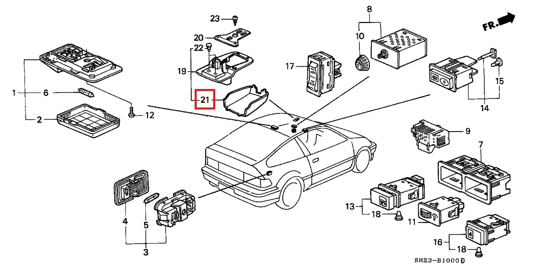 Cache Rétroviseur Intérieur (avec témoin de ceinture) pour Honda Civic 4 et CRX 2 (1987-1991) - Revvo