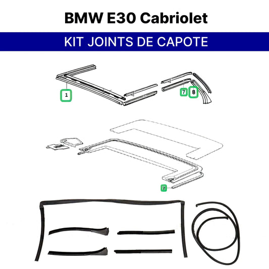 Kit de 6 Joints pour Capote de BMW E30 Cabriolet (1985-1994) - Revvo