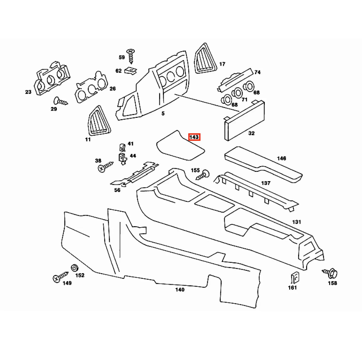 Support Garniture Console Centrale - Mercedes 190 - Revvo