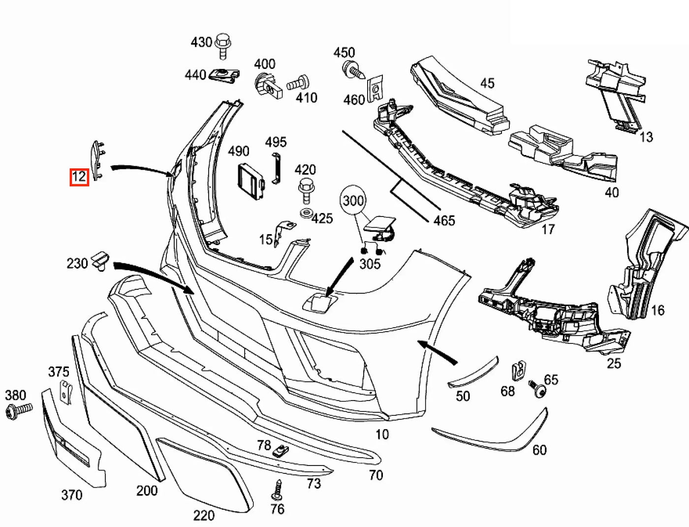 Cache Crochet Remorquage Avant - Mercedes Classe C (W204) phase 2 - Revvo