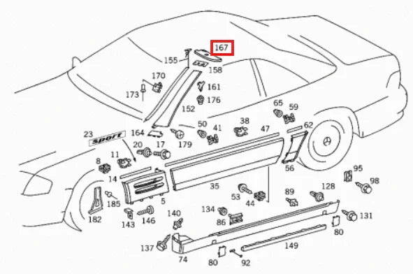Garniture Montant Pare-Brise - Mercedes SL R129 phase 1 (1989-1995) - Revvo