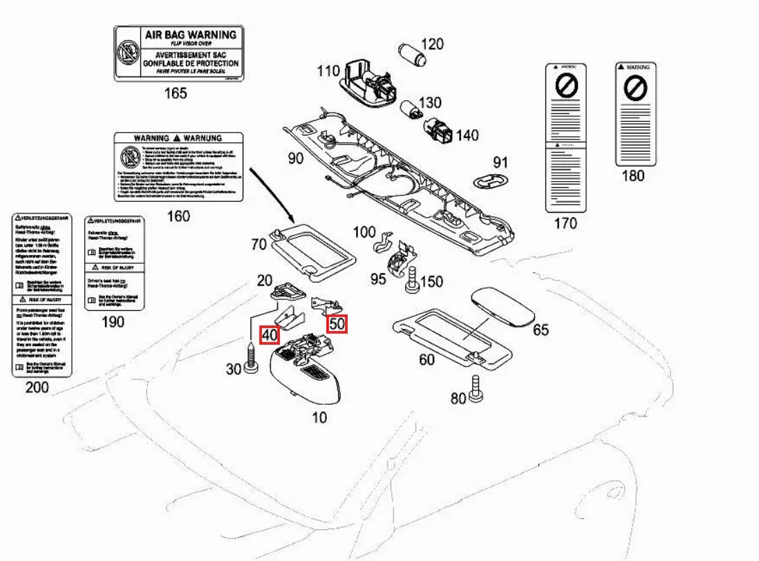 Garniture de Rétroviseur Intérieur pour Mercedes R230, W215 et W220 - Revvo