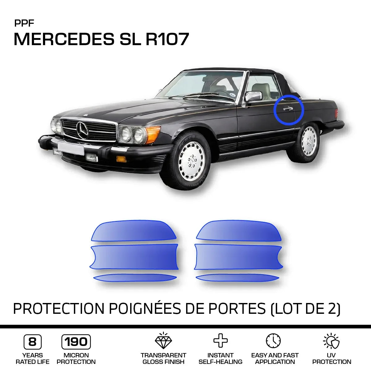 Film de Protection PPF pour Poignée de Porte de Mercedes SL R107 (1971–1989) - Revvo
