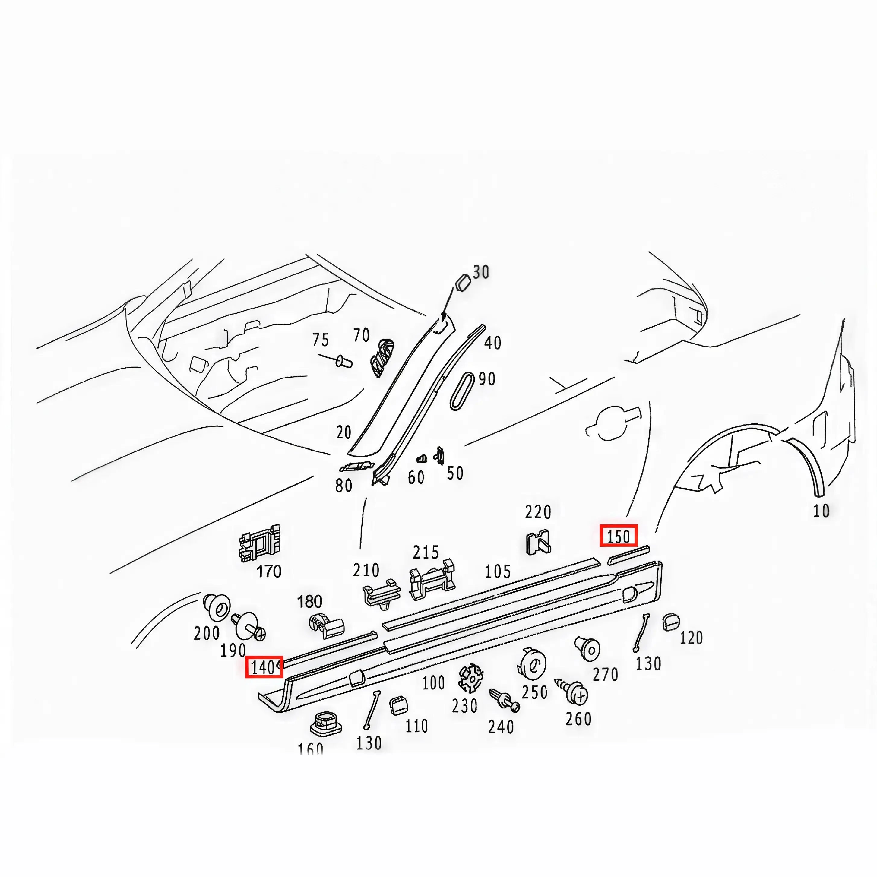 Mercedes SLK - Joints Caoutchouc Bas de Caisse