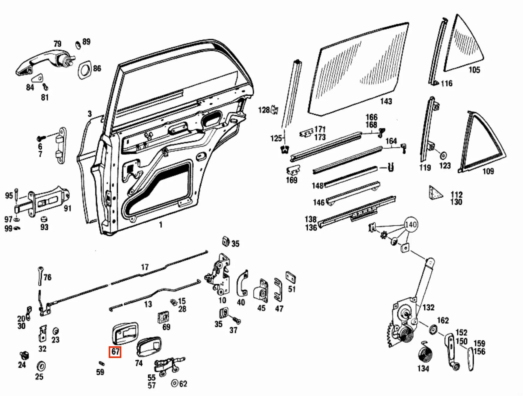Garniture Poignée Porte Intérieure Chromée pour Mercedes W100/W108/W109/W113/W114/W115/W116/W123 - Revvo
