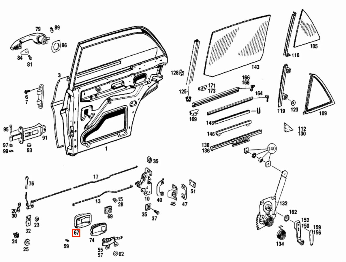 Garniture Poignée Porte Intérieure Chromée pour Mercedes W100/W108/W109/W113/W114/W115/W116/W123 - Revvo