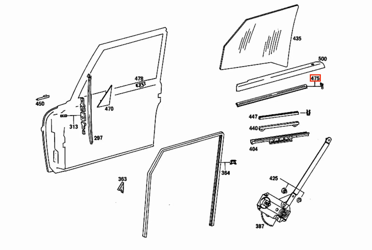 Rail Étanchéité Extérieur (Lèche-Vitre) de Porte pour Mercedes Classe S W114 / W115 / W116 - Revvo