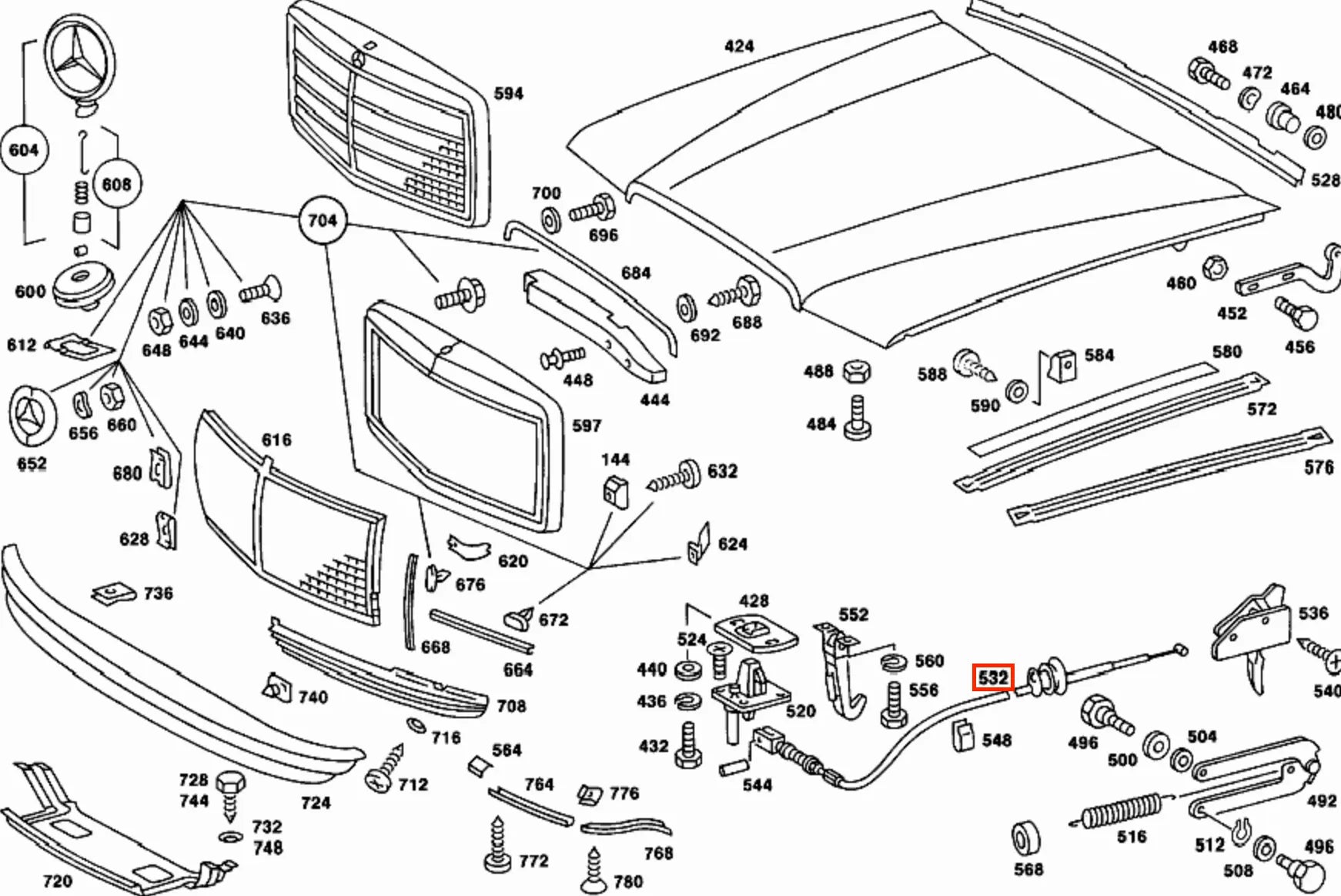 Câble Ouverture Capot Moteur pour Mercedes Classe S W116 - Revvo