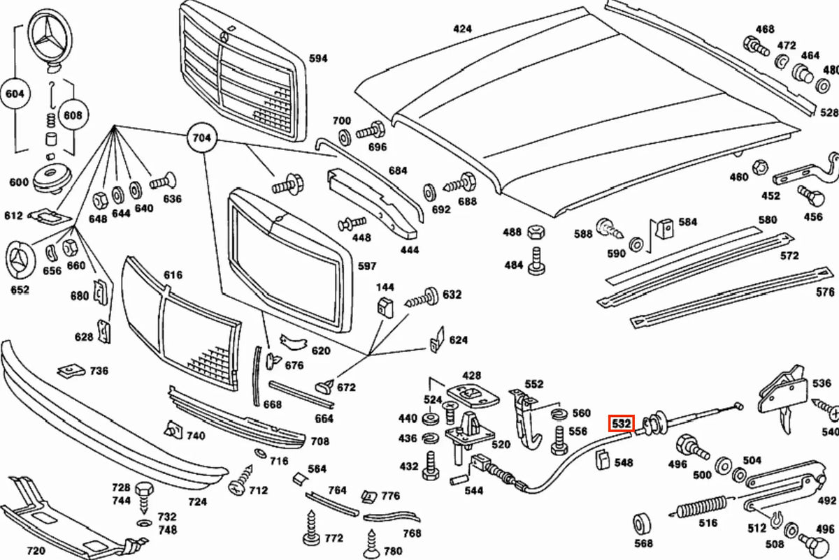 Câble Ouverture Capot Moteur pour Mercedes Classe S W116 - Revvo