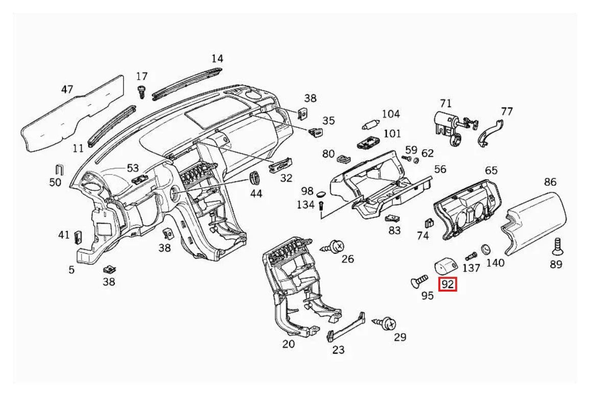Serrure de Boîte à Gants pour Mercedes Classe E W210 (1995-2002)