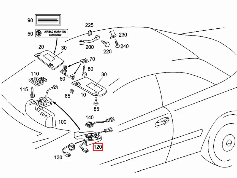Cache de Rétroviseur Intérieur pour Mercedes CL (C215) et Classe S (W220) - Revvo