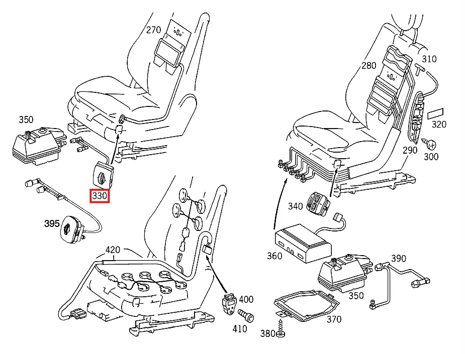 Garniture Commande de Réglage Lombaire Avant pour Mercedes W215, W220 et R230