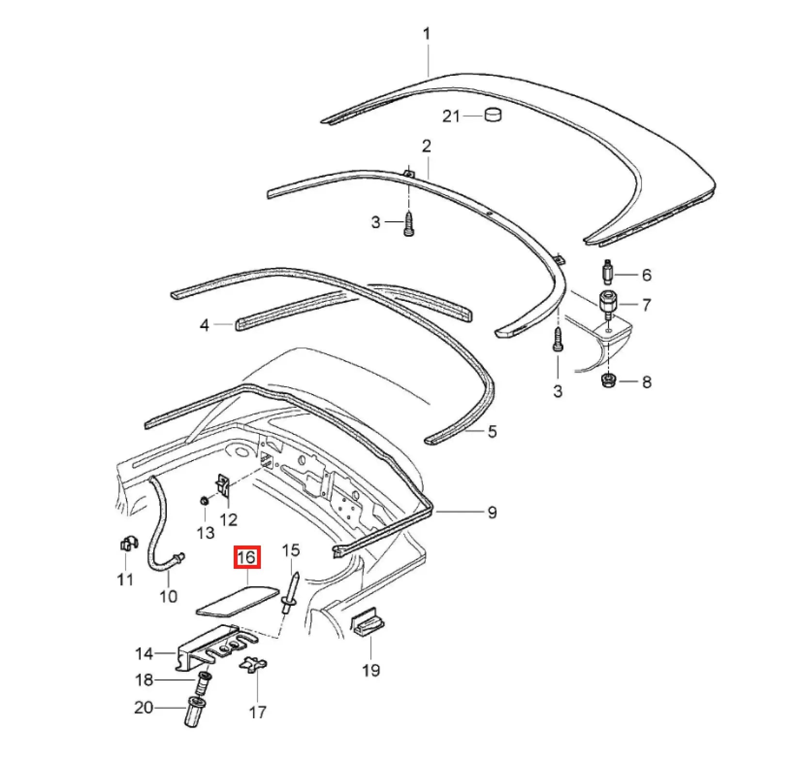 Porsche Boxster 986 - Cache Garniture de Toit