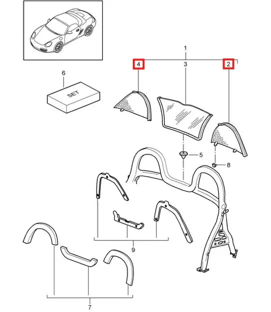 Déflecteur de Vent Appuie-Tête Arceau pour Porsche Boxster 987 (2005-2012)