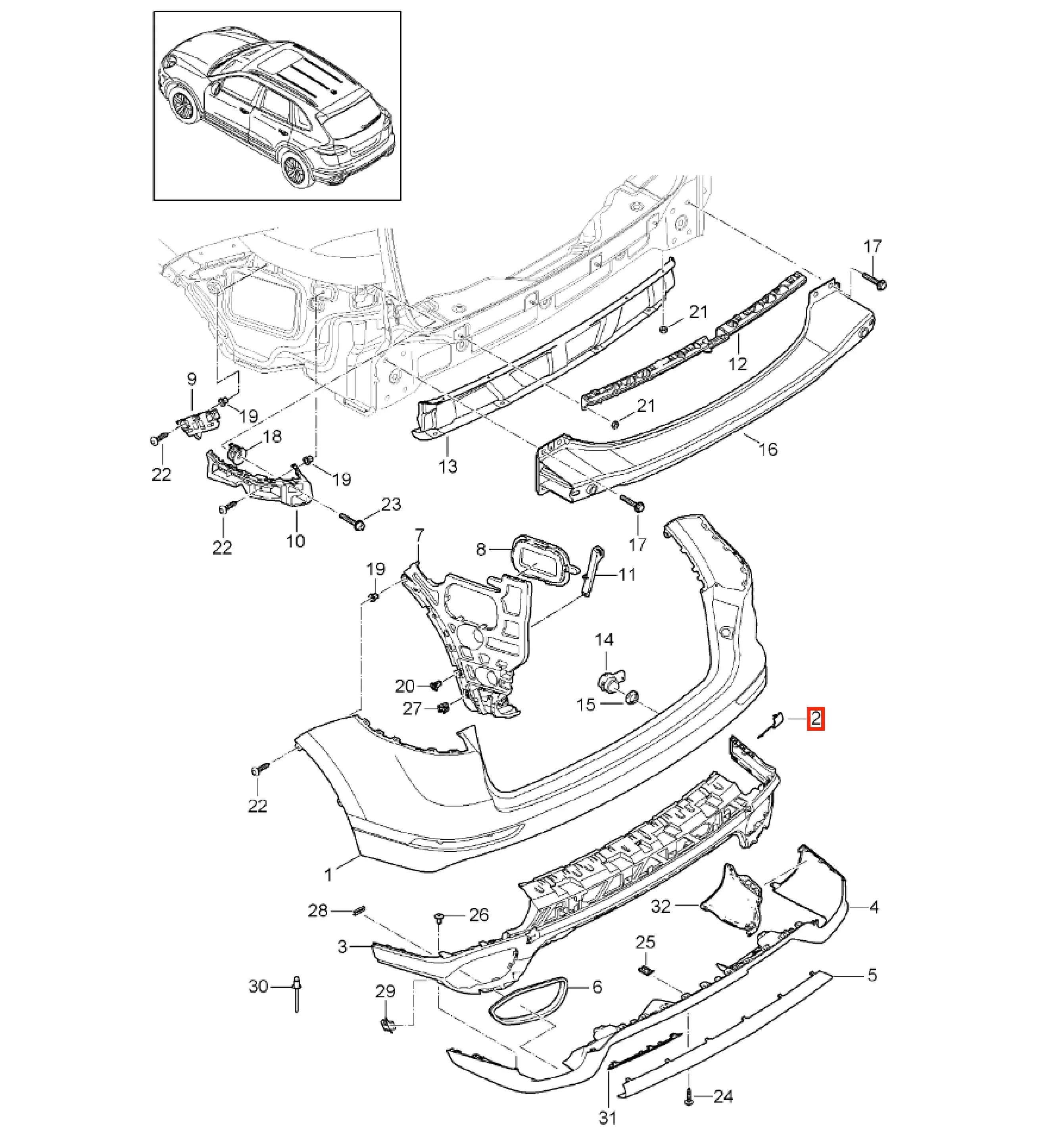 Porsche Cayenne 958 - Cache Crochet Remorquage Arrière