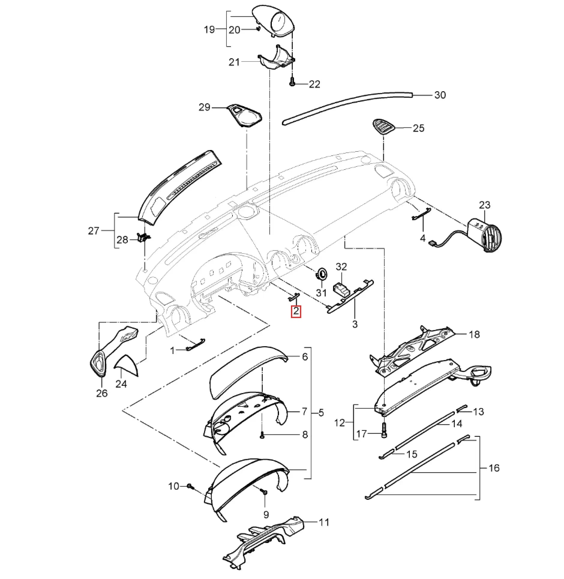 Porsche 987 - Cache Tableau de Bord Petit Format