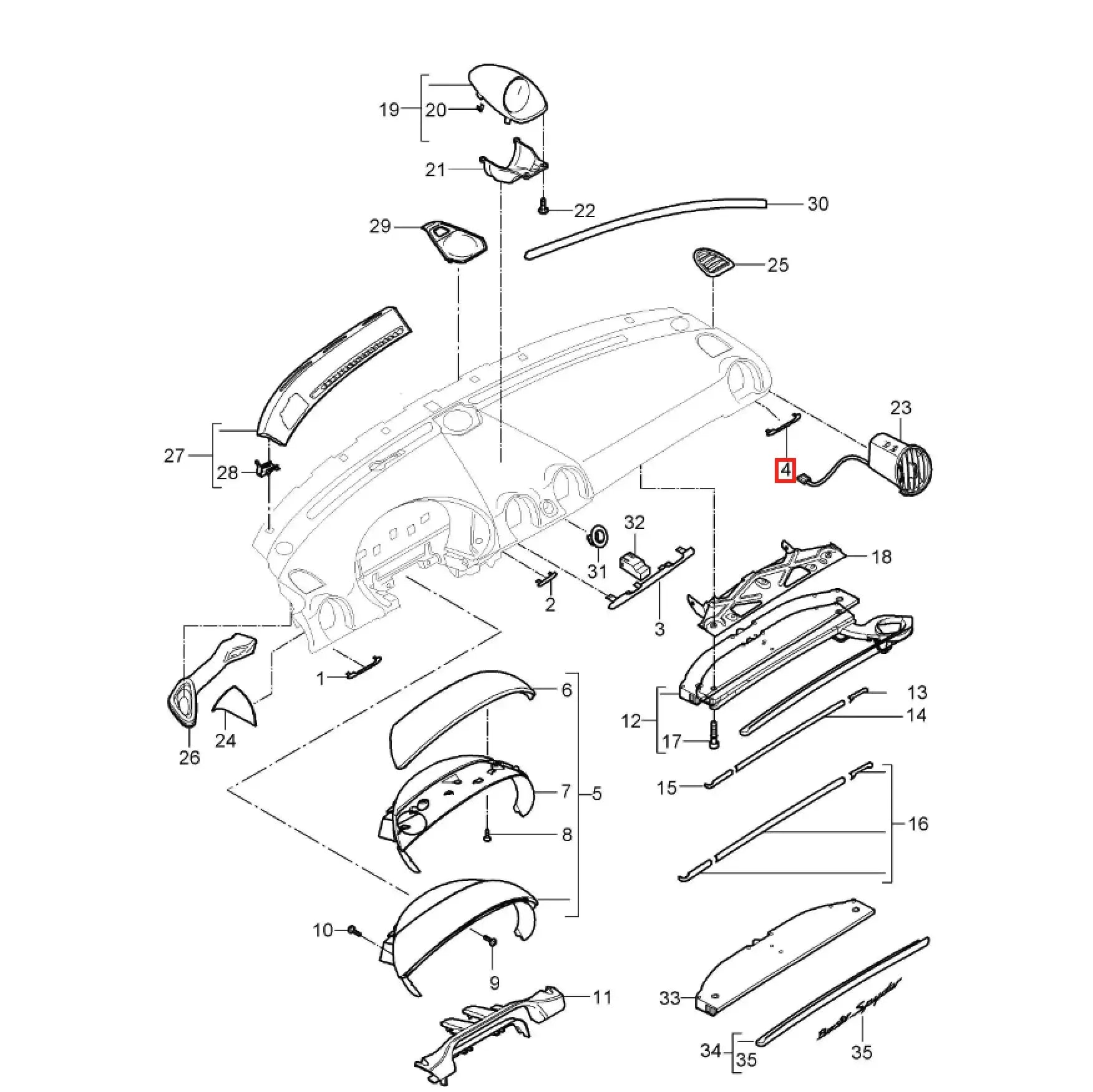 Porsche 987 - Cache Tableau de Bord - Côté Droit