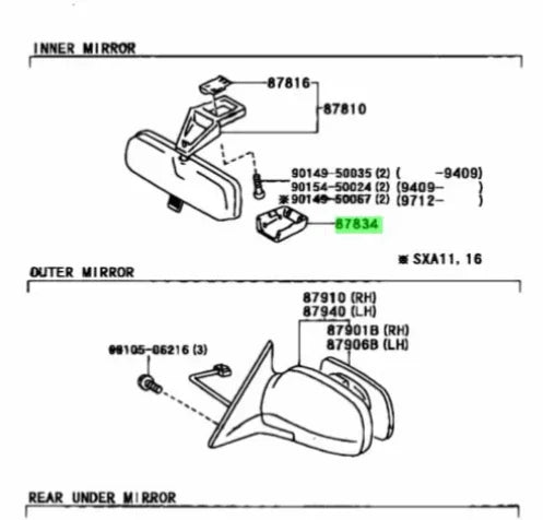 Cache de Rétroviseur Intérieur pour la Toyota Celica Coupé (1993-1999)